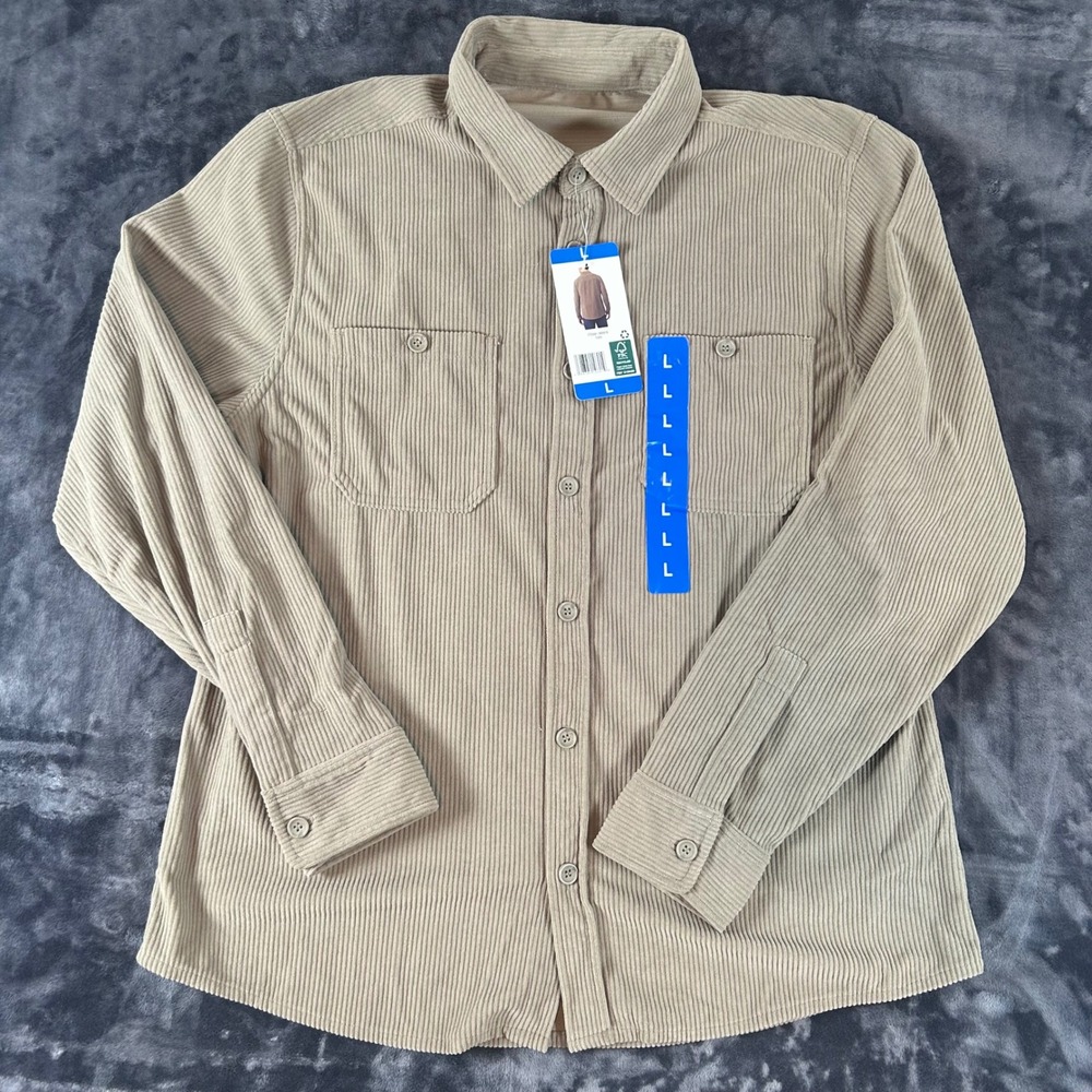 32 Degrees Corduroy Shirt Mens L Tan Button Down Long Sleeve Pockets 1569‎
